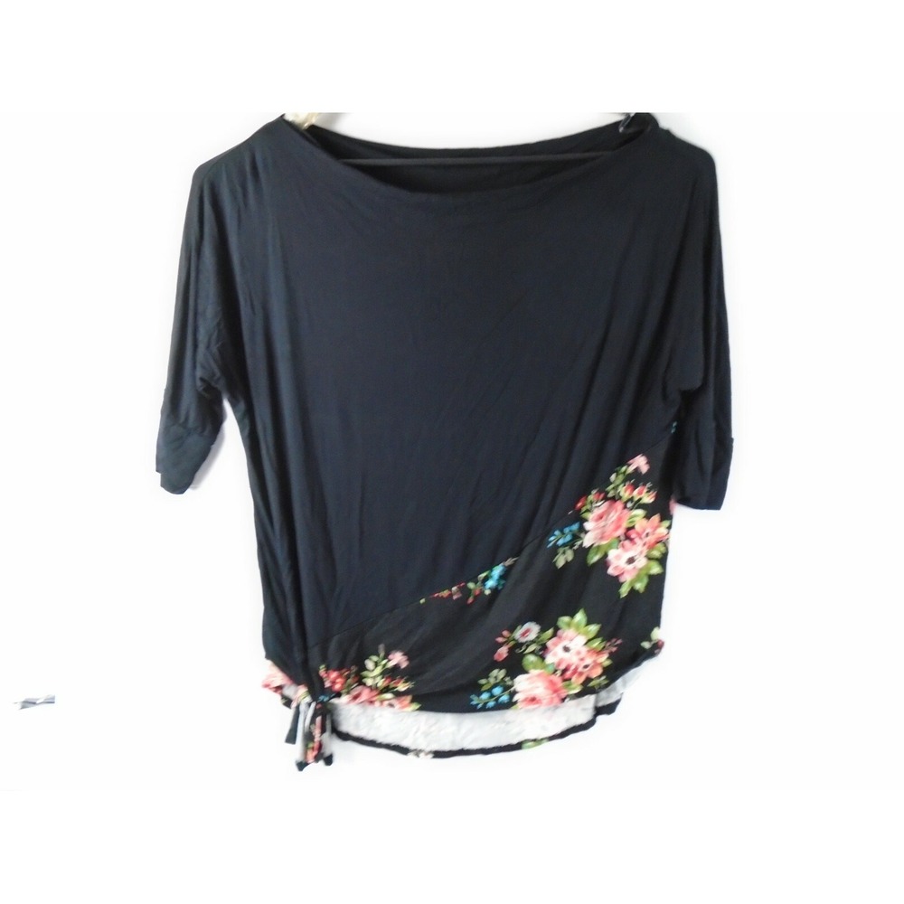 NWT Mai Soli Womens XL Black Blouse Short‎ Sleeve Made In The USA
